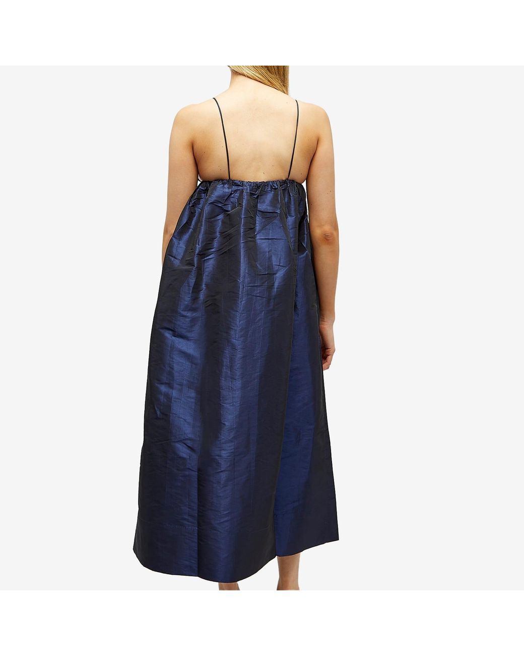 ganni blue taffeta dress Ganni Navy Shiny Taffeta Strap Dress In Sodalite Blue - 40% Off