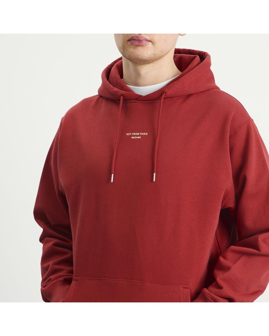 Drole de Monsieur Red Classic Slogan Hoodie for men