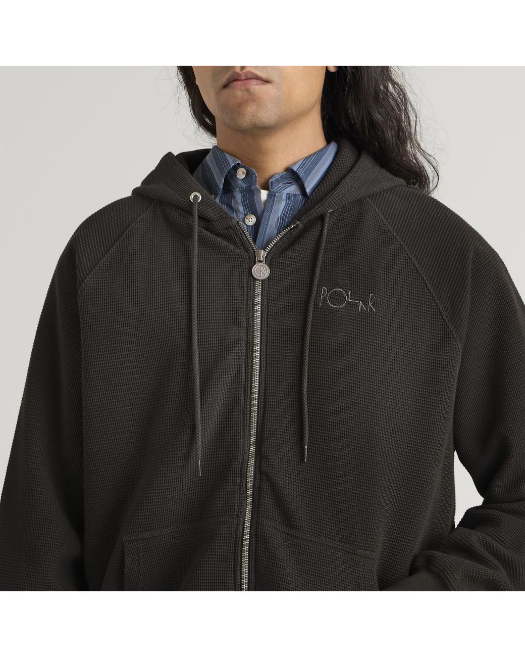 POLAR SKATE Black Waffle Zip Hoodie for men