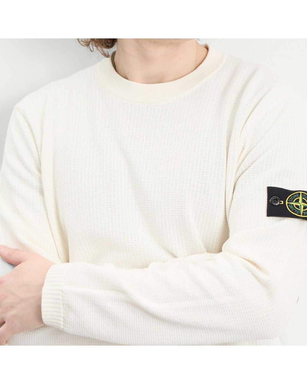 Stone Island White Micro Stitch Crew Neck Jumper for men