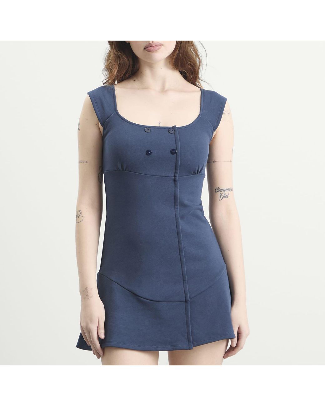 Peachy Den Blue Joni Button Dress