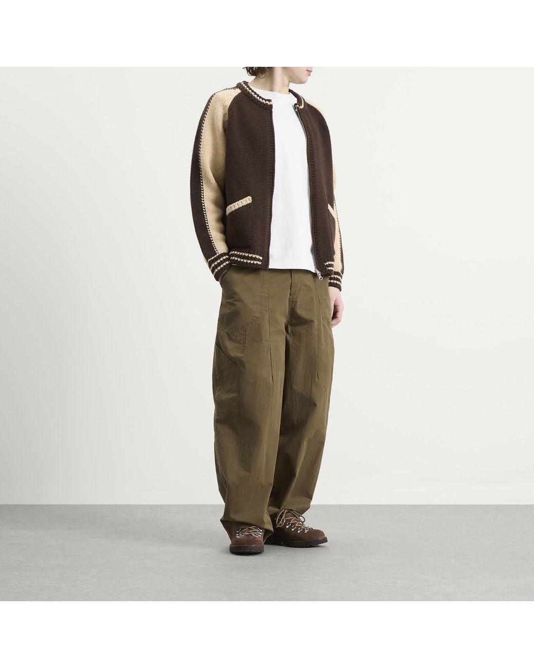 FRIZMWORKS Brown Wool Varsity Zip Cardigan for men