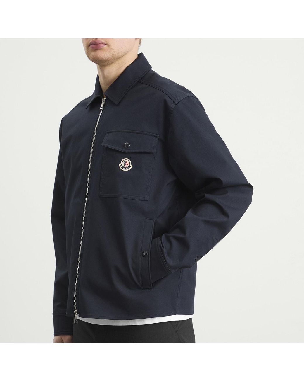 Moncler Blue Cotton Blend Gabardine Shirt Jacket for men
