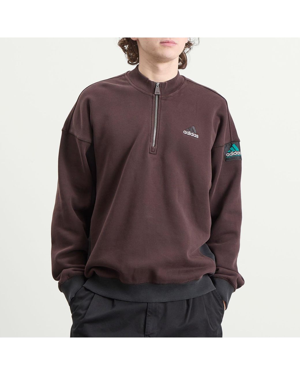 Adidas Brown Eqt Half Zip Top for men