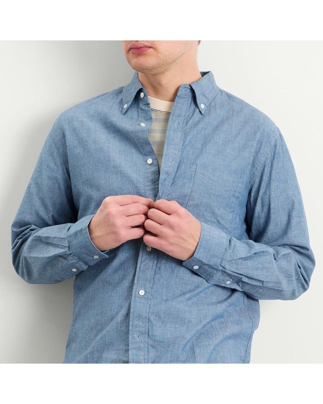 Beams Plus Blue Button Down Shirt for men