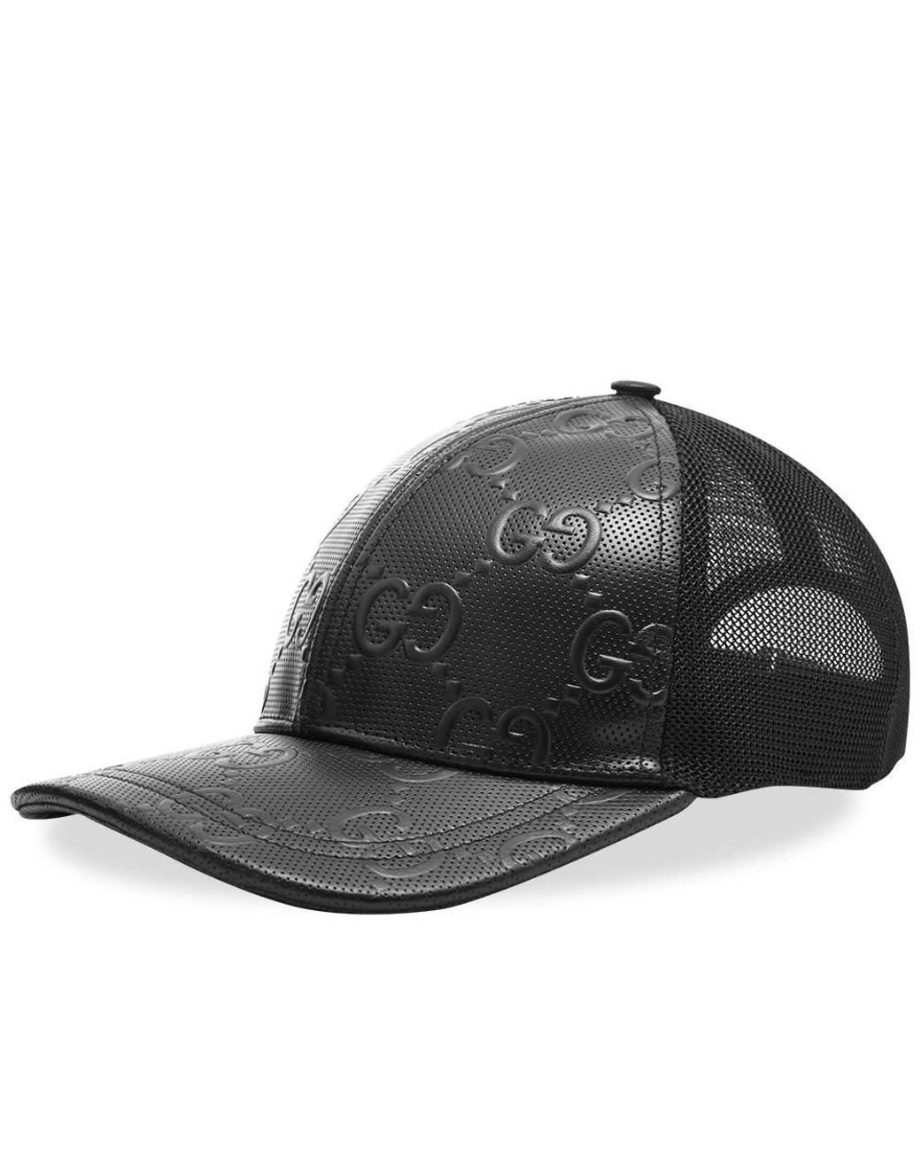 Gucci Logo-embossed Leather Trucker Cap in Black & Black (Black) for