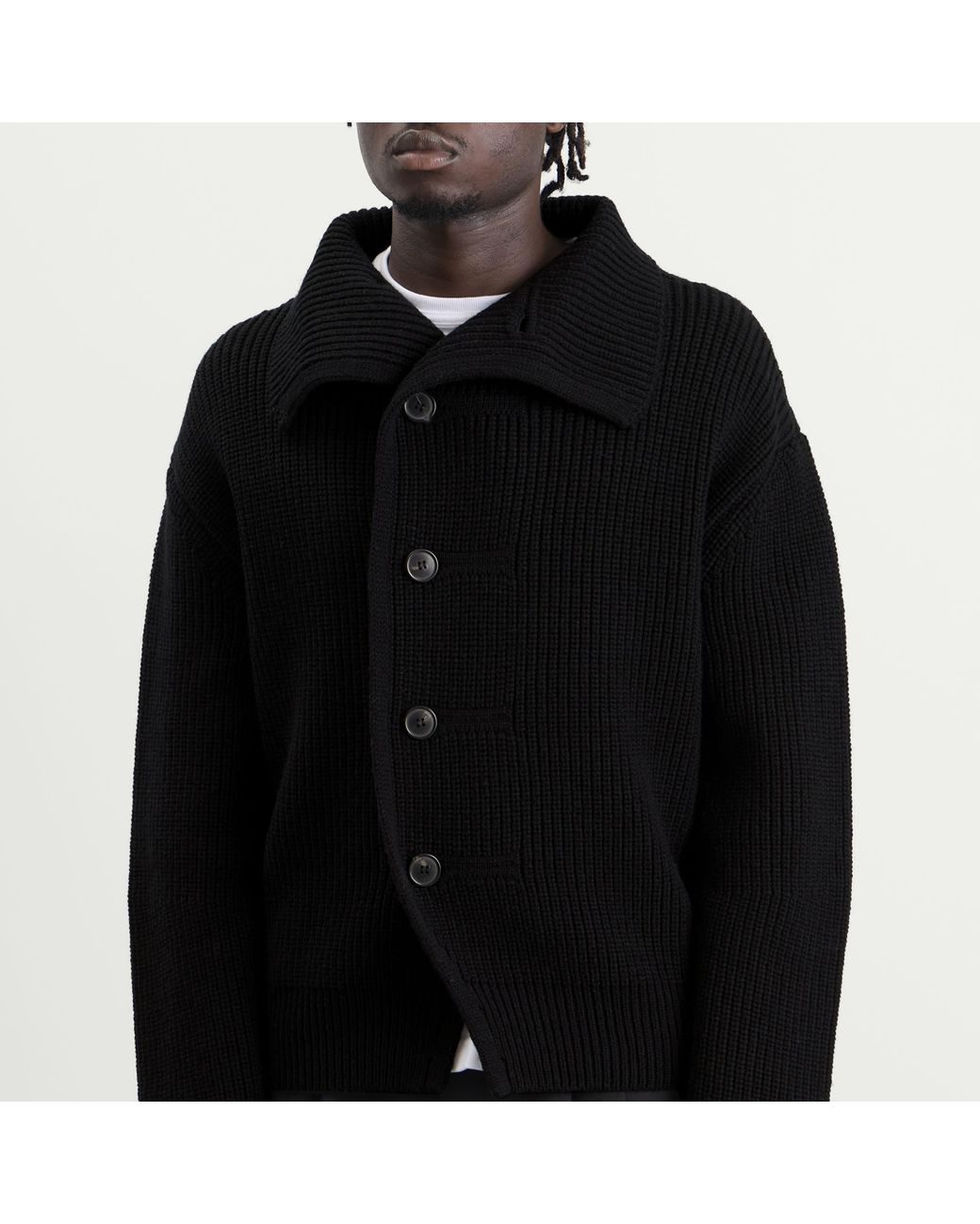 Dries Van Noten Black Marino Button Knitted Bomber Jacket for men