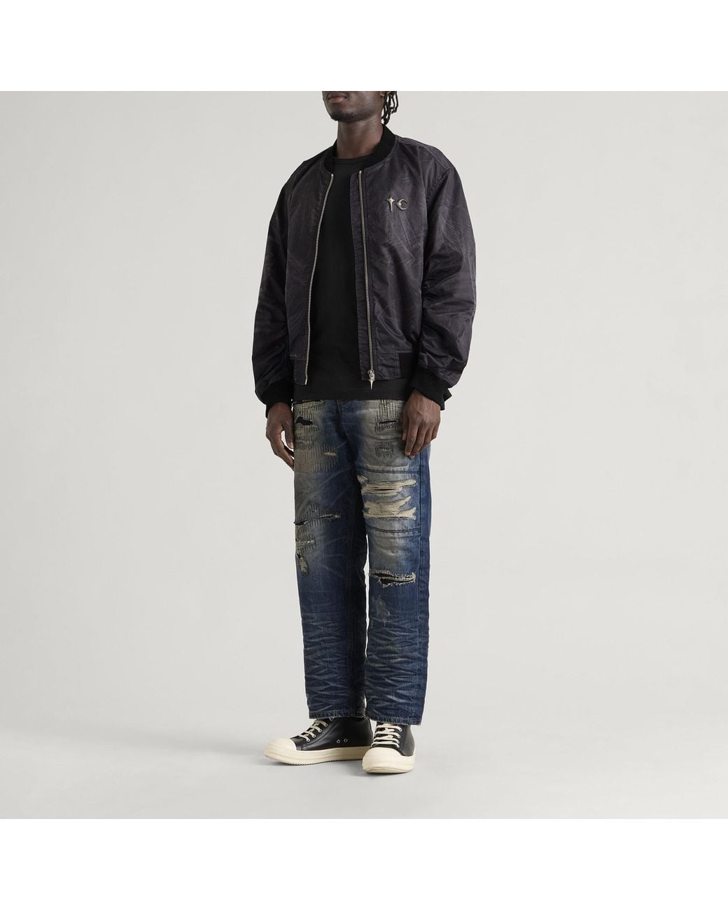 THUG CLUB Black Jamong Two Tone Washed Ma-1 Jacket for men