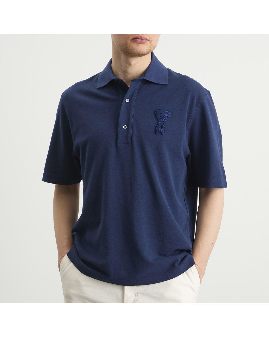 AMI Blue Boxy Fit Polo With Ami De Coeur Knitted Patch for men