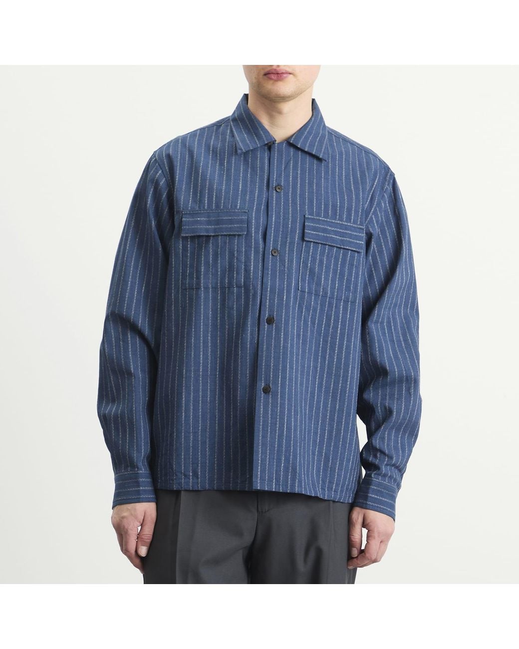 Visvim Keesey Stripe Shirt in Blue for Men | Lyst