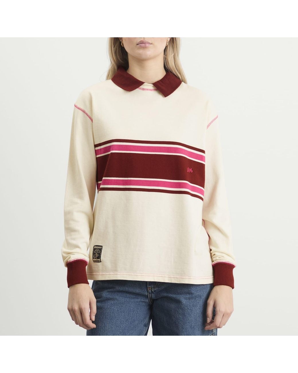 Damson Madder White Olina Placement Stripe Rugby Shirt
