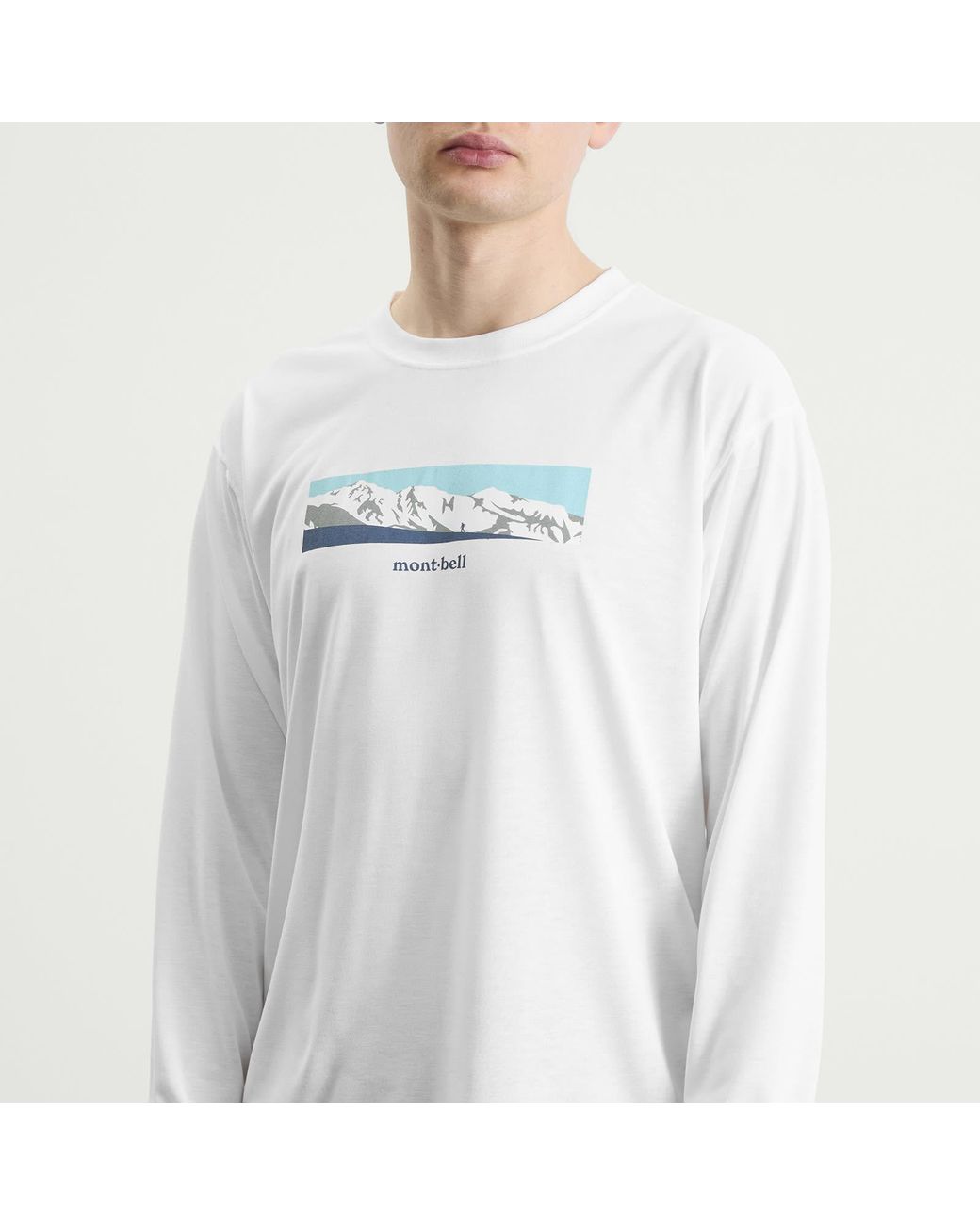Montbell White Wickron Mountain Range Longsleeve T-Shirt for men