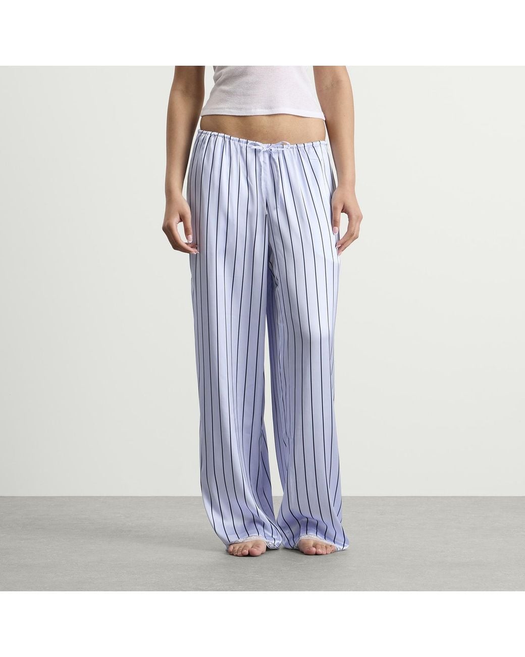 Skims Blue Woven Shine Pant With Lace