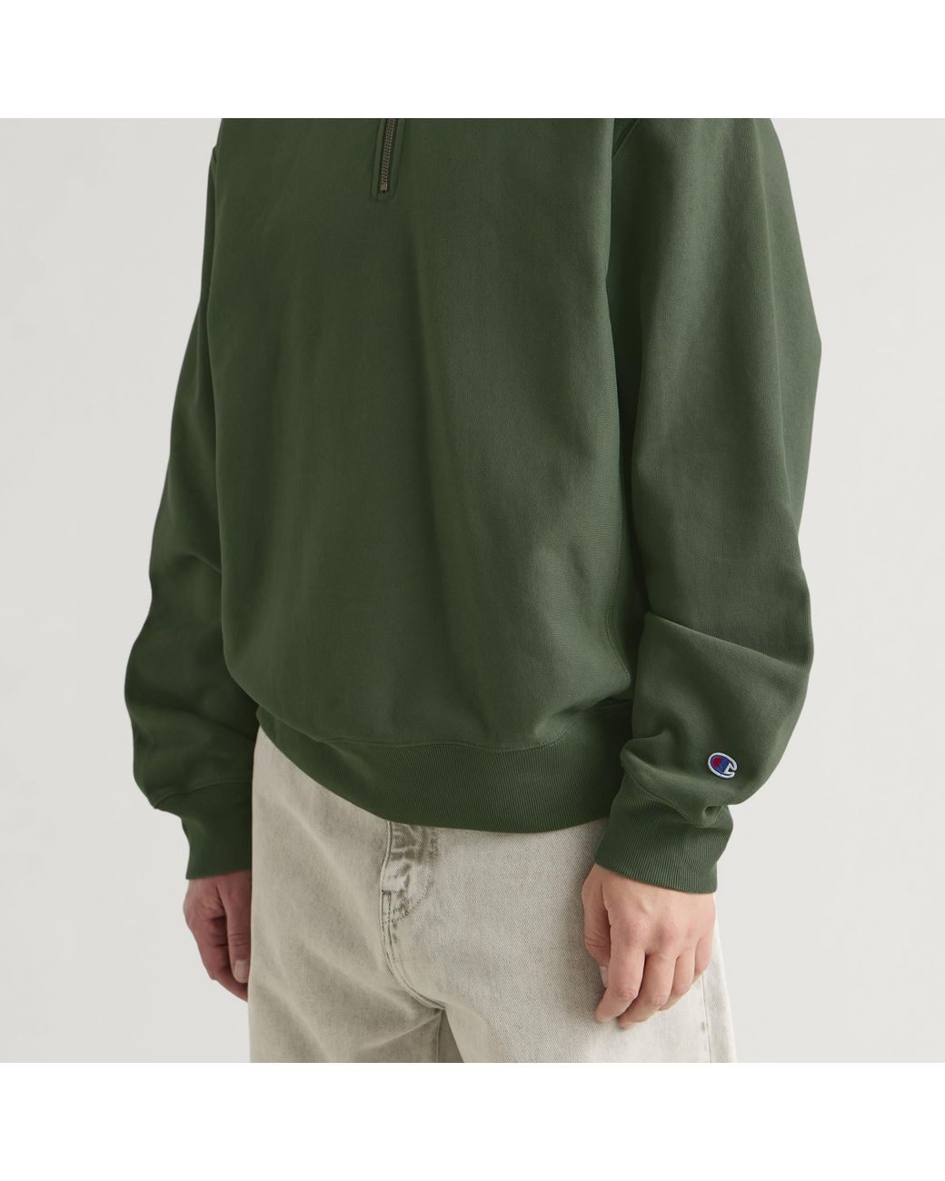 Champion Green Reverse Weave Half Zip Sweatshirt for men