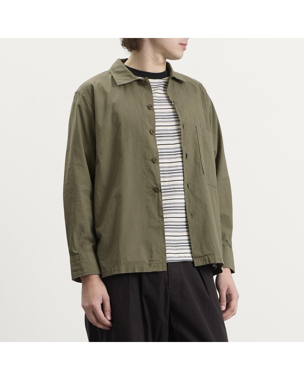 Universal Works Green Slub Shirting Fatigue Shirt for men