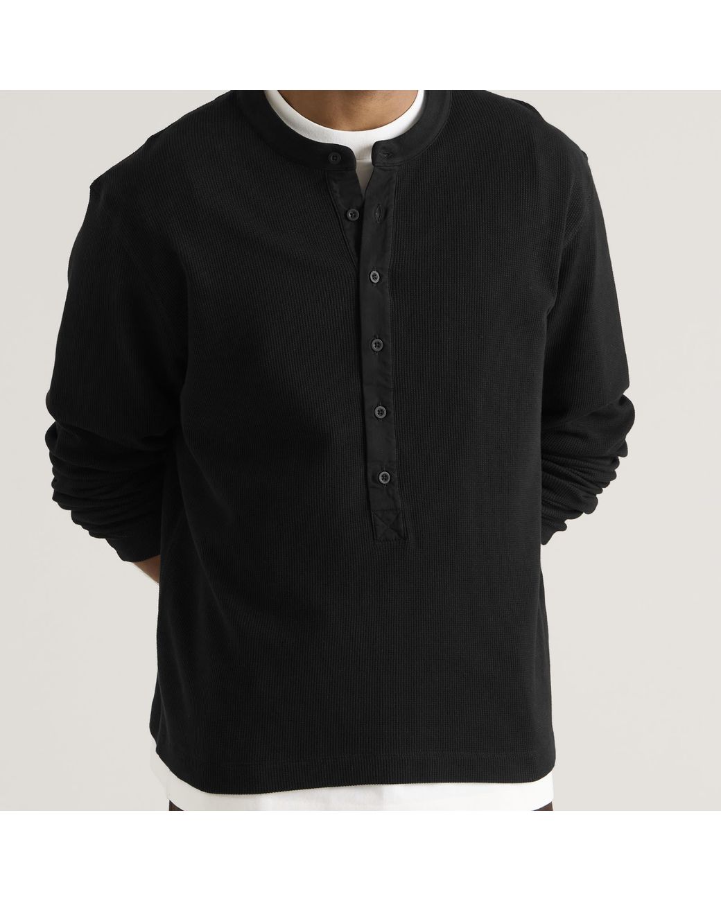 Daniel Simmons Black Long Button Henley for men