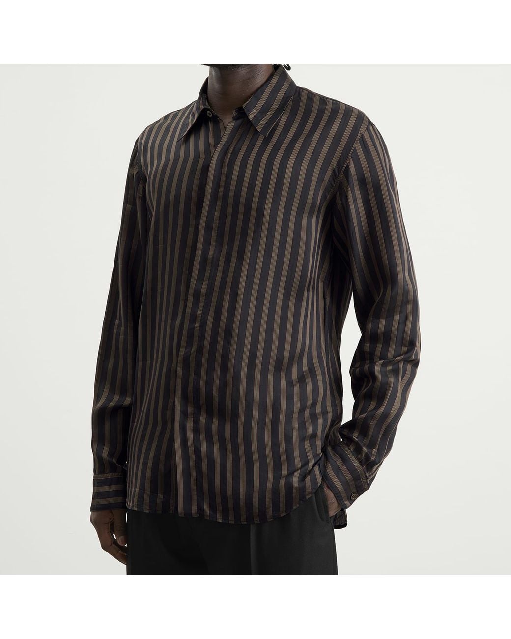 Dries Van Noten Black Stripe Cupro Shirt for men