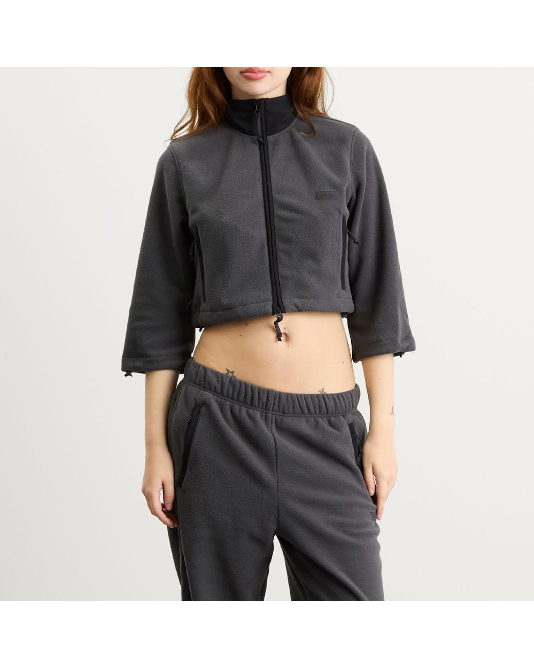Skims Gray Fleece Lounge Shrunken Zip Up Jacket