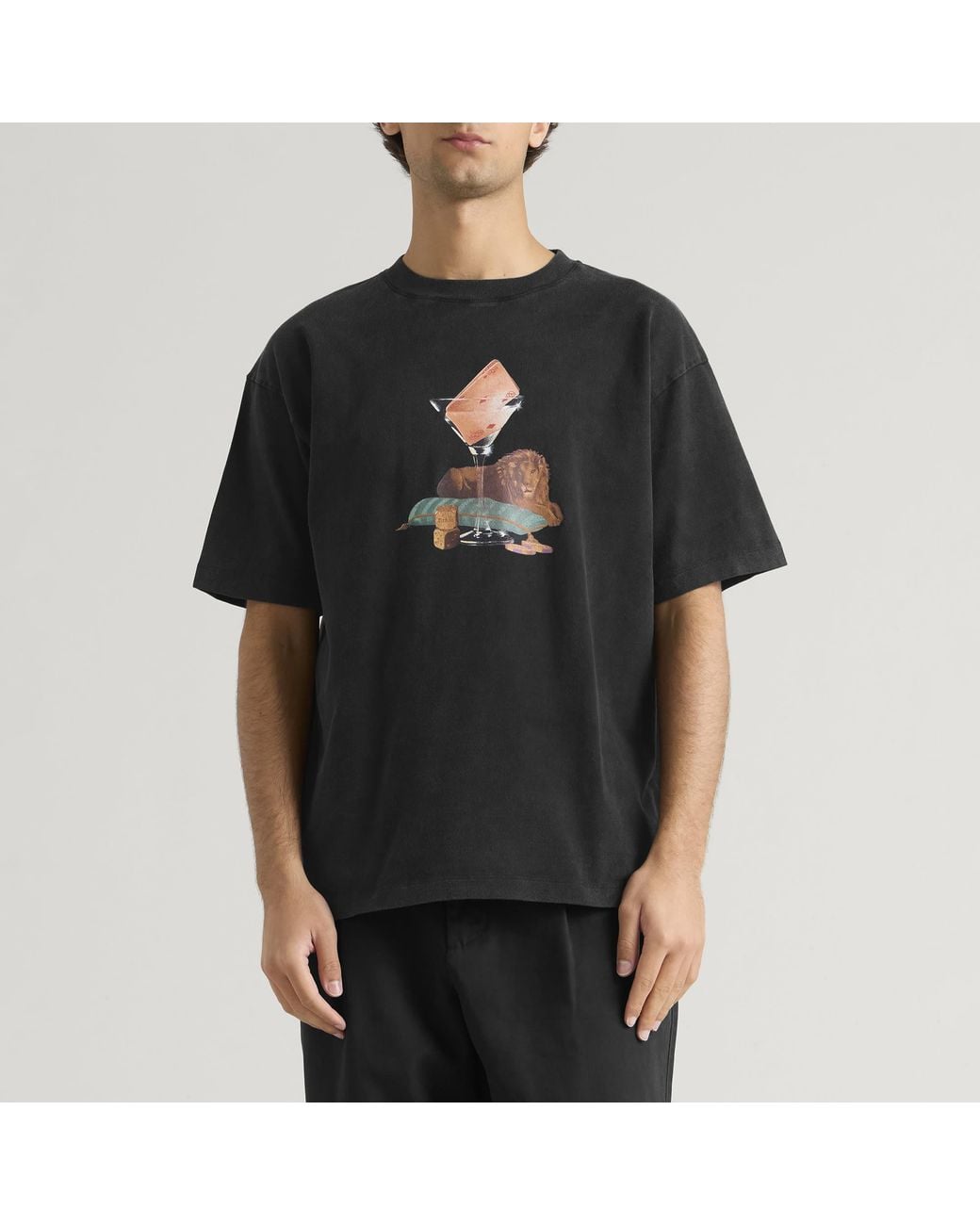 Drole de Monsieur Black Faded Glass Lion T-Shirt for men
