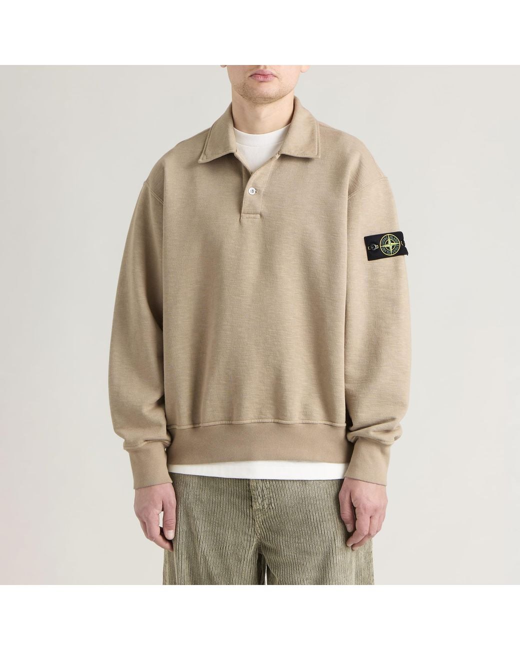 Stone Island Natural Tubular Cotton Garment Dyed Polo Sweatshirt for men