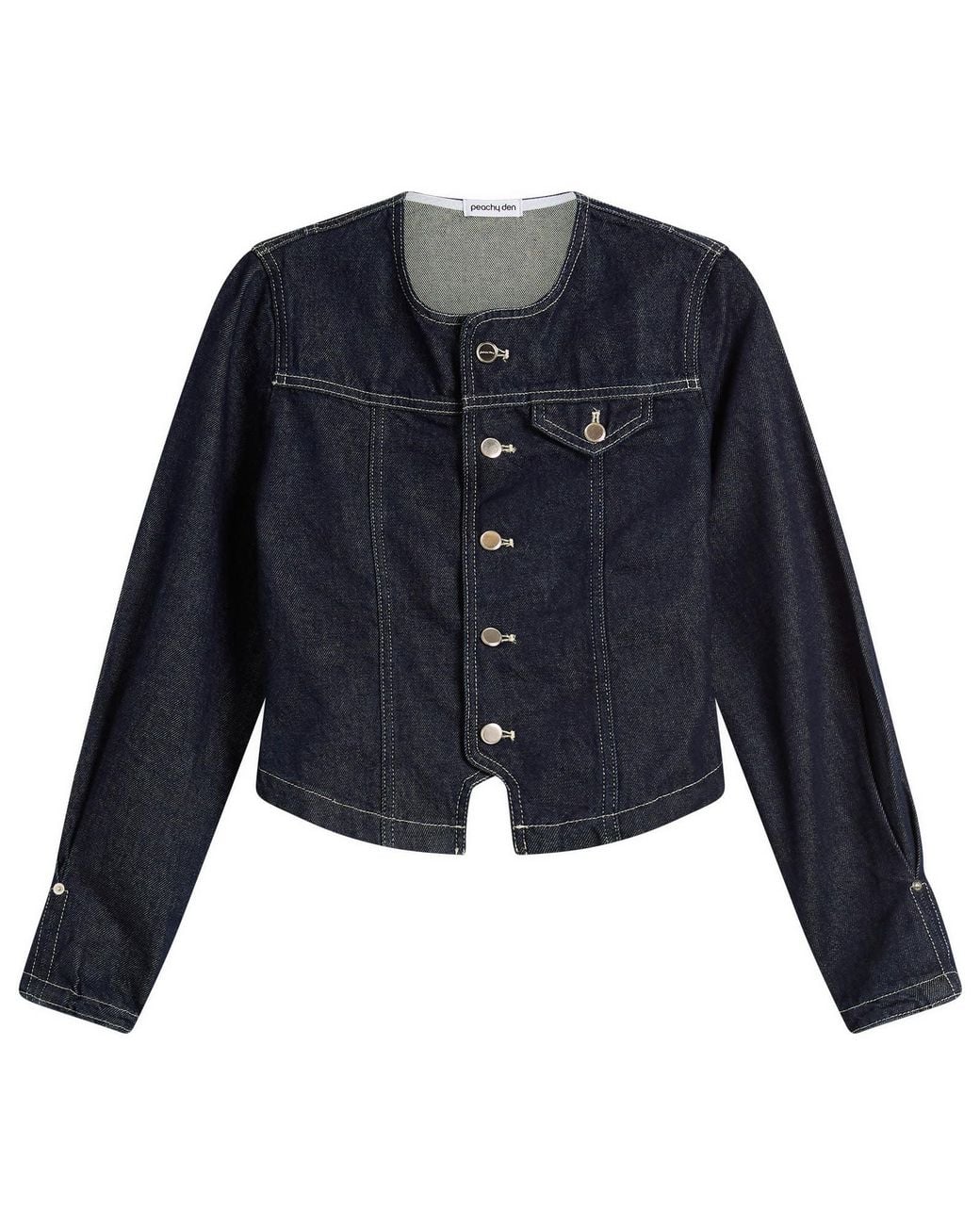 Peachy Den Blue Goldie Collarless Denim Jacket