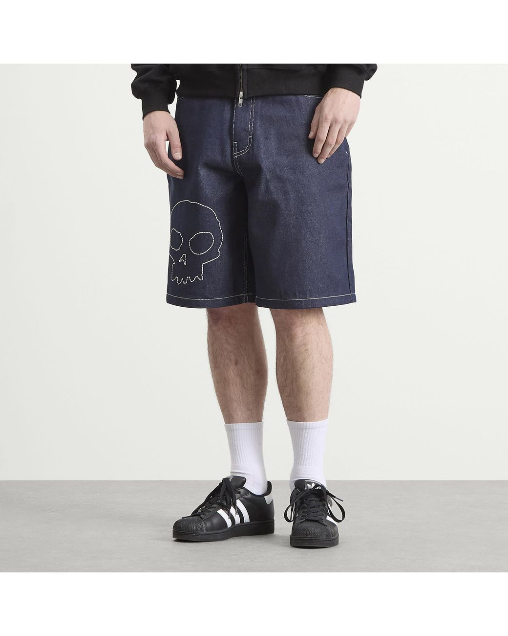 Pleasures Blue X Zero Skull Denim Shorts for men