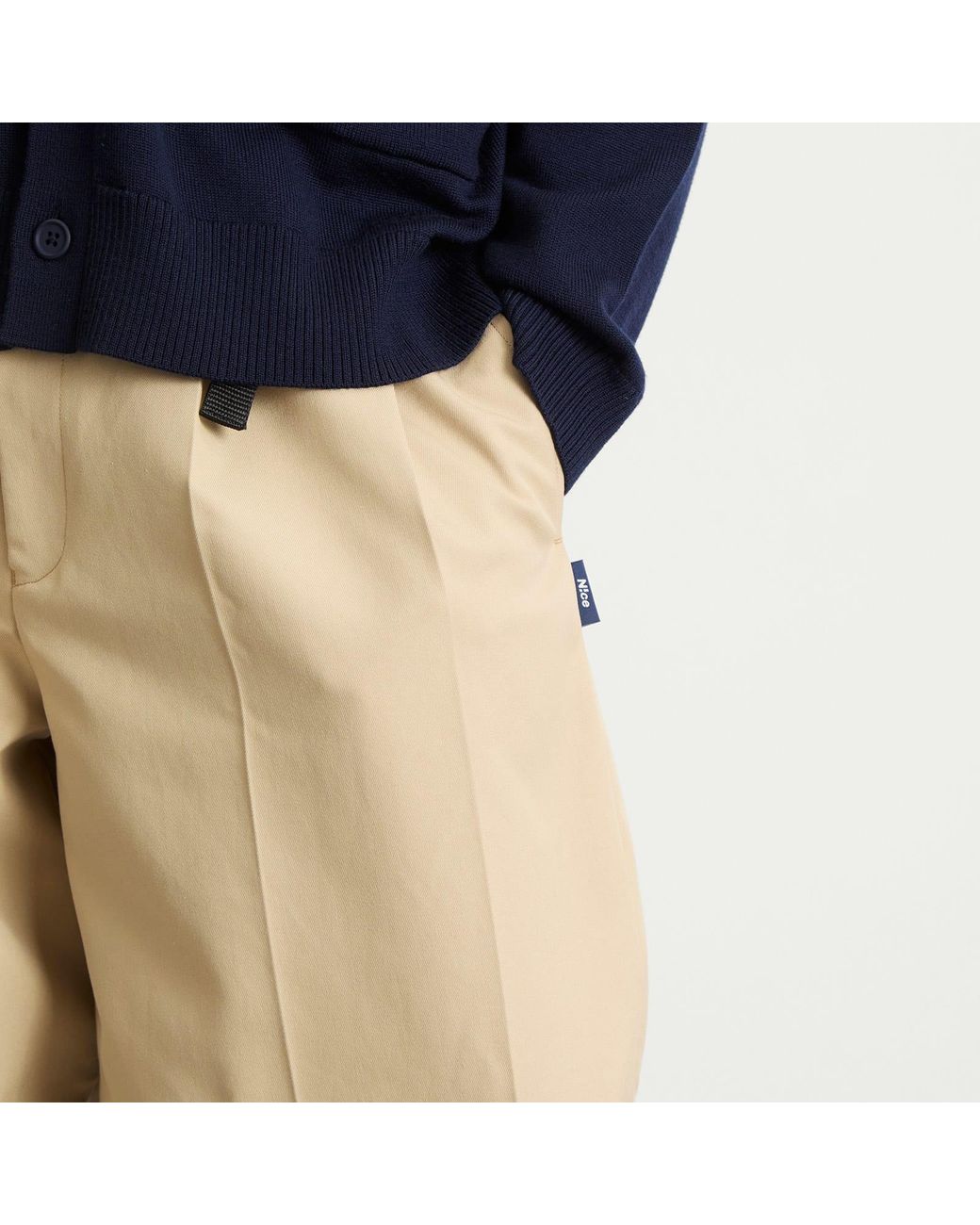 N!CE Natural Double Pleat Belted Trousers for men