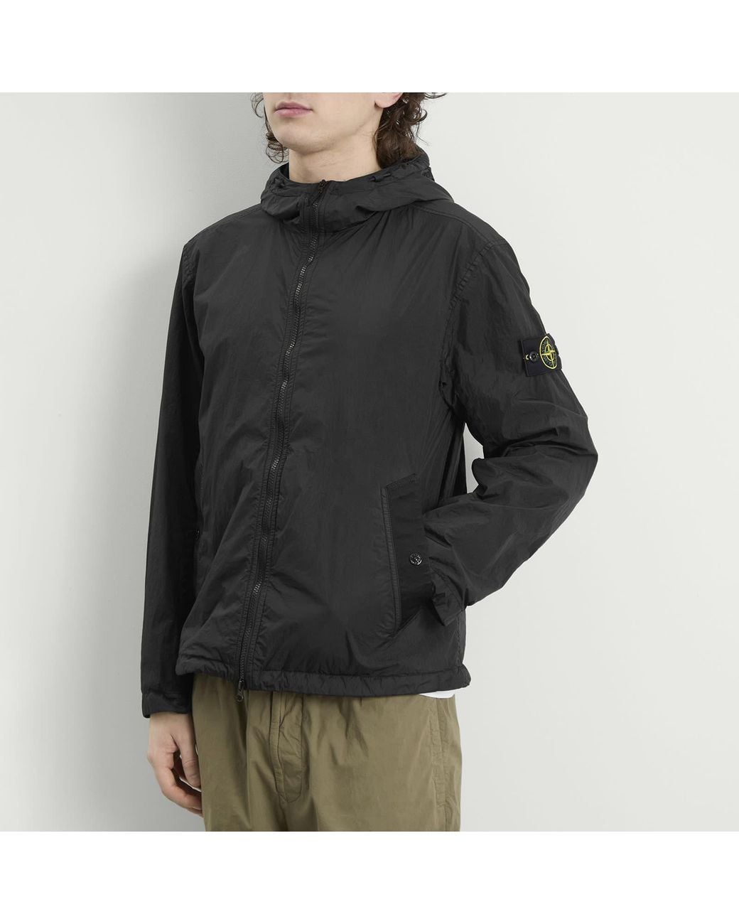 Stone Island Black Crinkle Reps Hooded Jacket for men