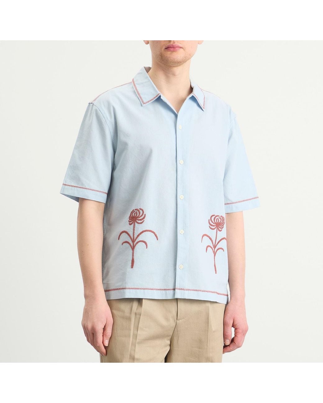 Wax London Blue Keats Dahlia Embroidery Vacation Shirt for men