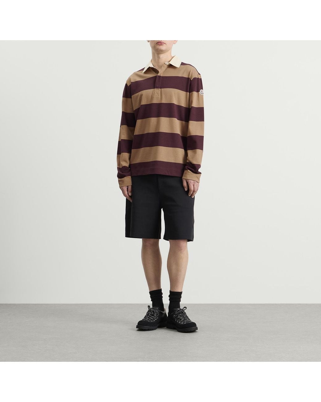 Moncler Brown Stripe Cotton Polo Shirt for men