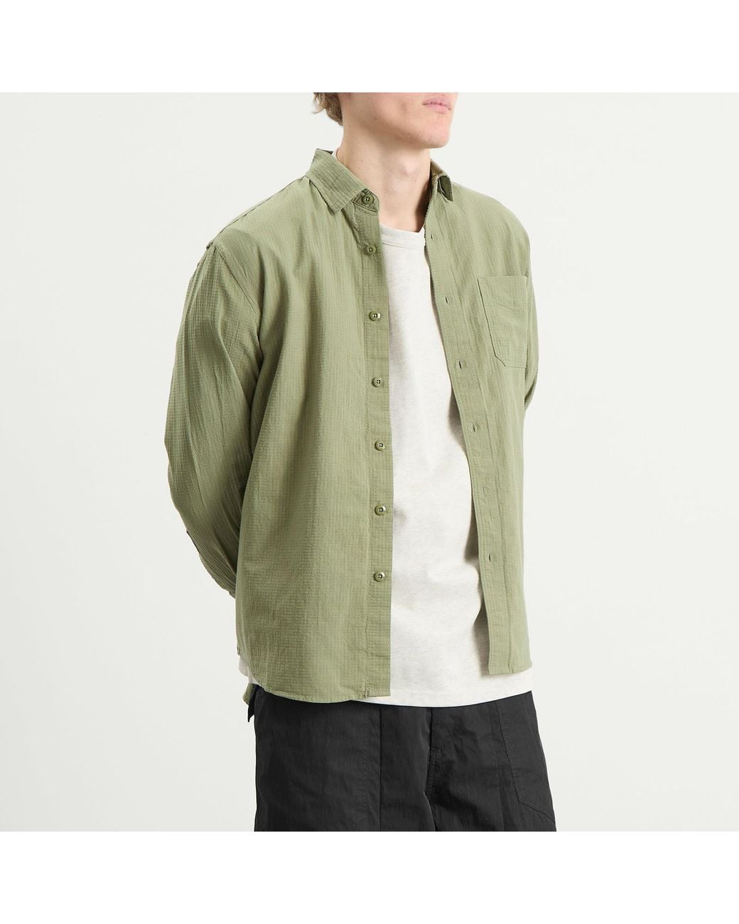 FRIZMWORKS Green Og Seersucker Shirt for men