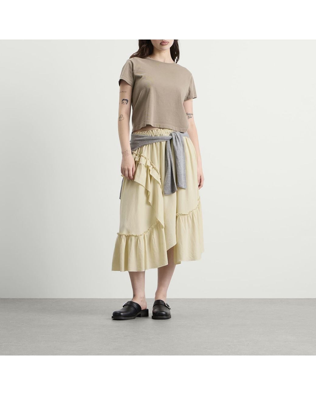 YMC Natural Draped Midi Skirt