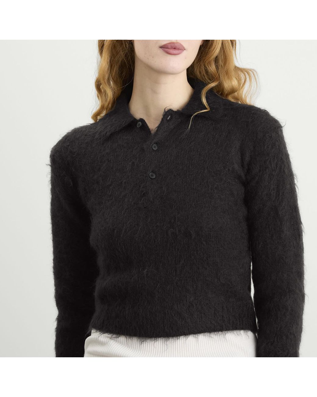 Auralee Black Mohair Knit Polo