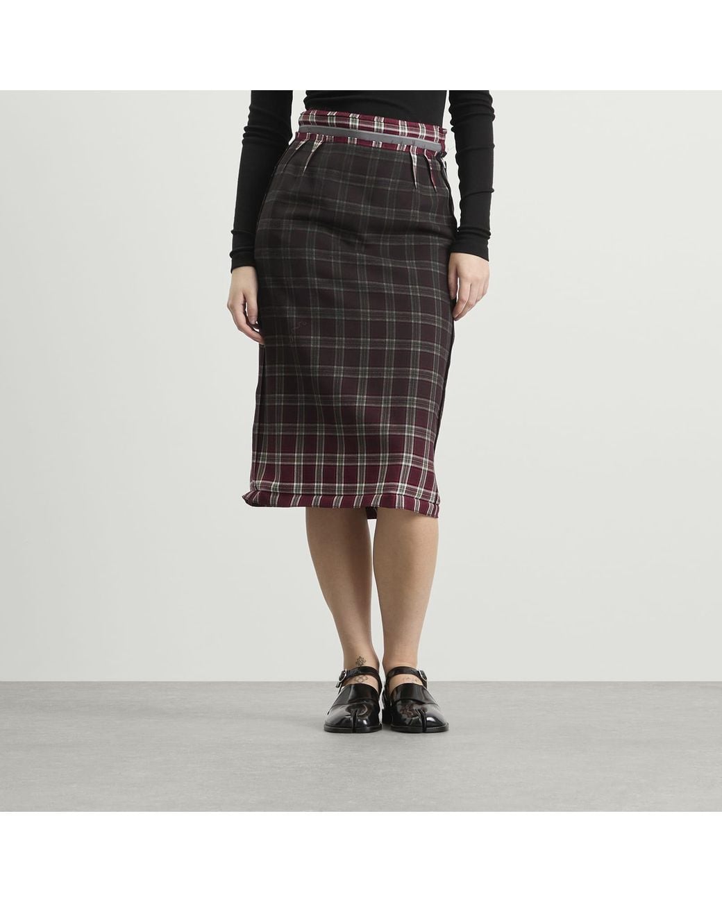 Maison Margiela Check Midi Skirt in Black | Lyst UK