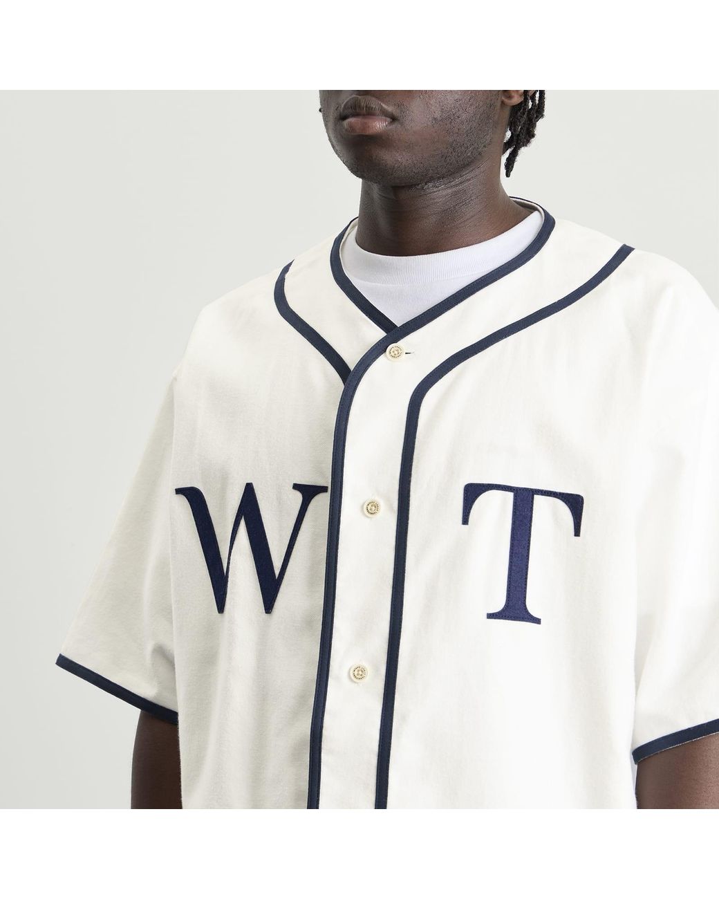 (w)taps White League Short Sleeve Shirt for men