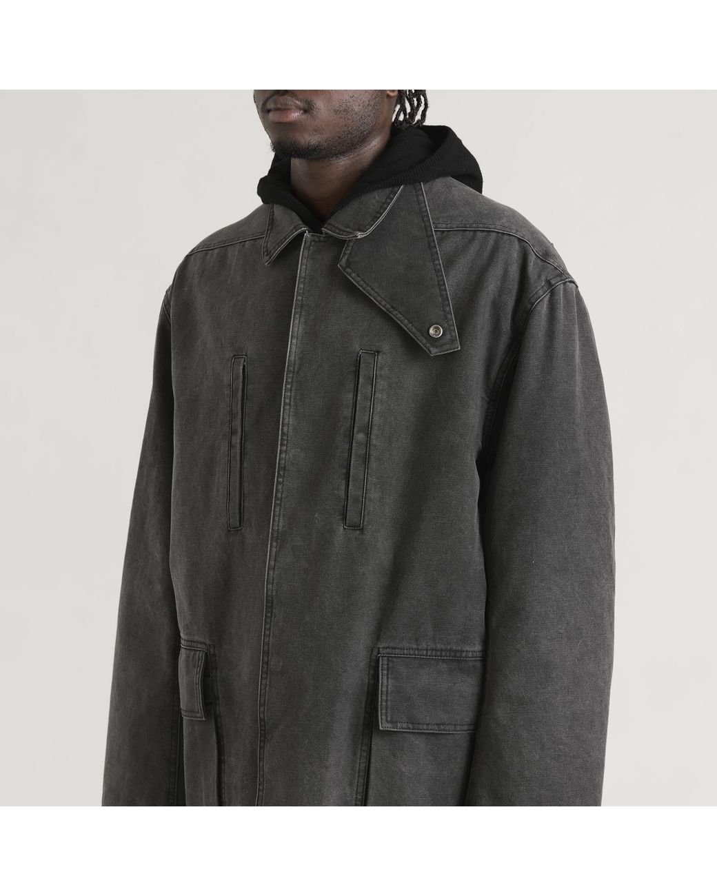 Rick Owens Gray Collared Canvas Mac for men