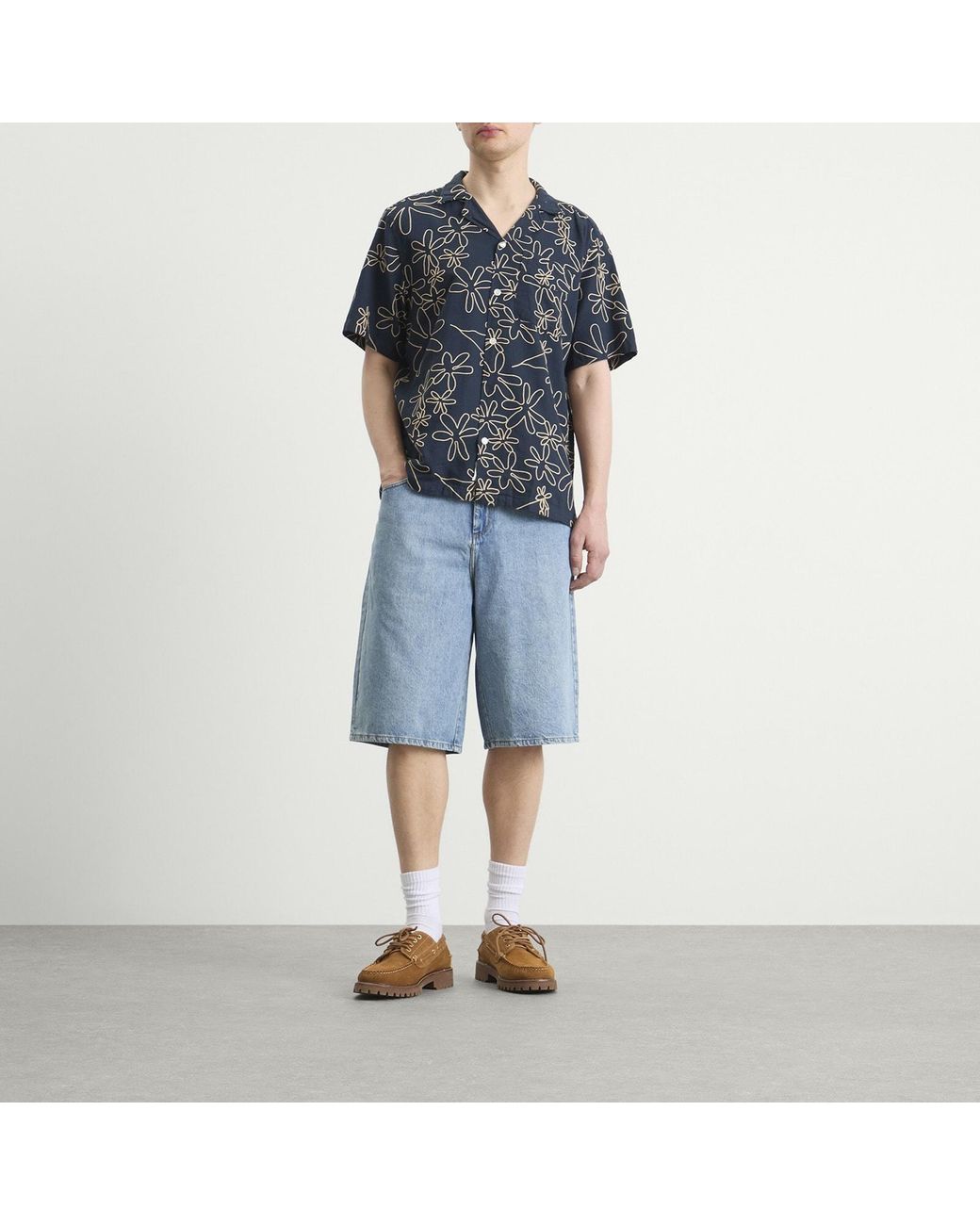 Forét Blue Peer Embroidery Regular Fit Ss Shirt for men
