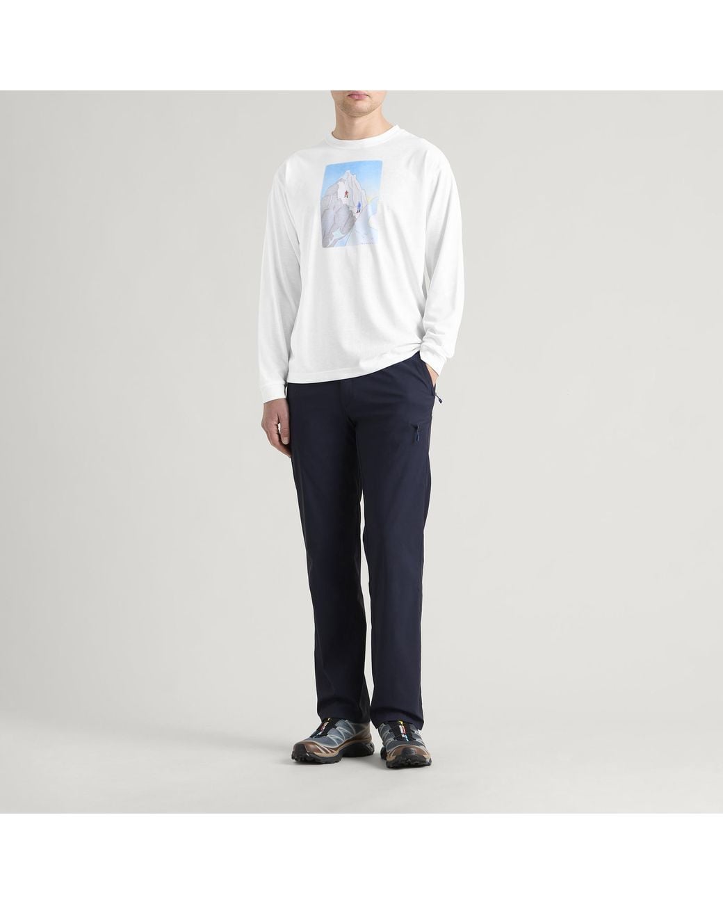 Montbell White Winter Mountaineering Wickron Long Sleeve T-Shirt for men