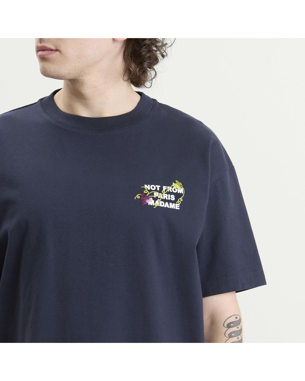 Drole de Monsieur Blue Vine Embroidered Slogan T-Shirt for men