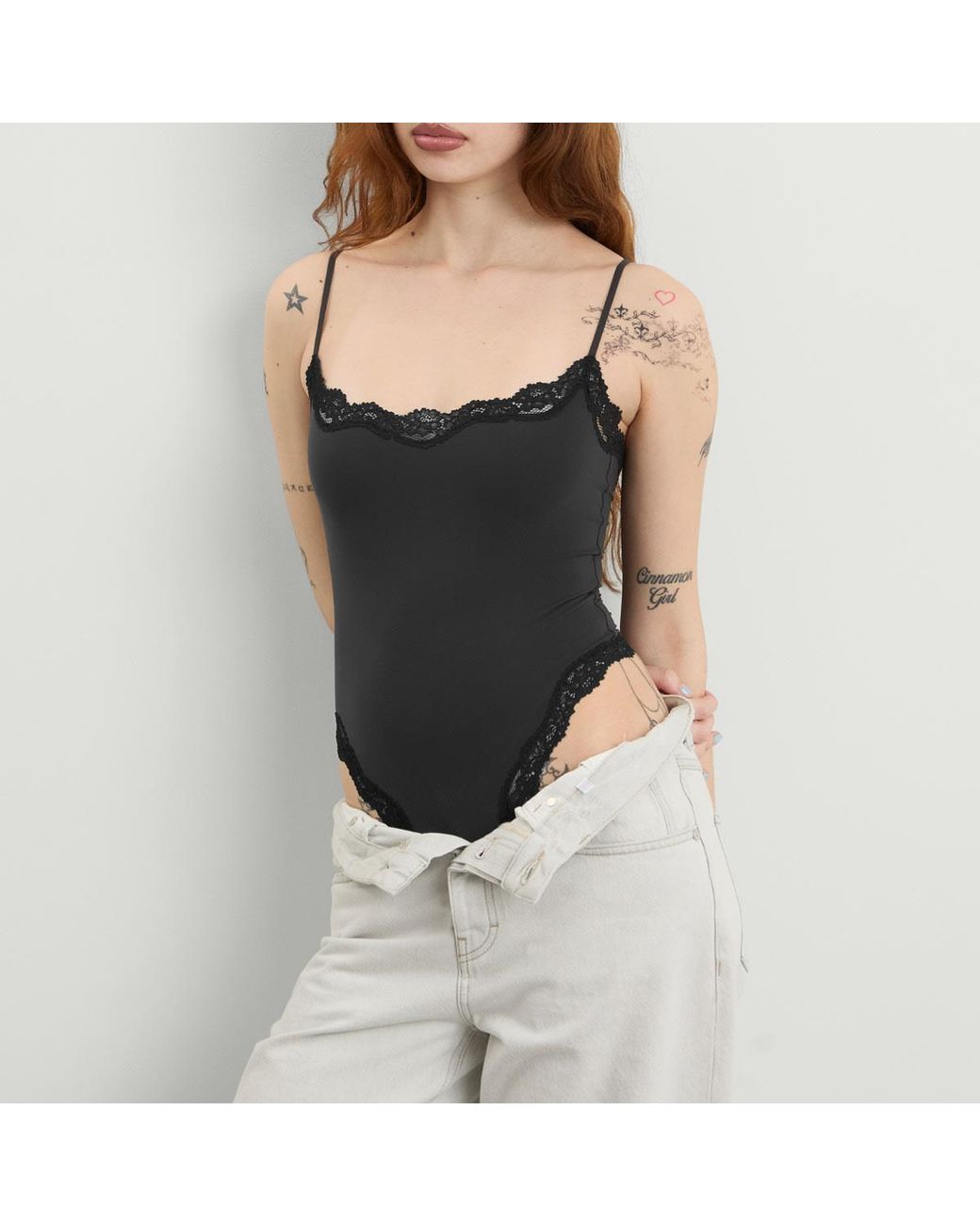 Skims Black Fits Everybody Lace Cami Bodysuit