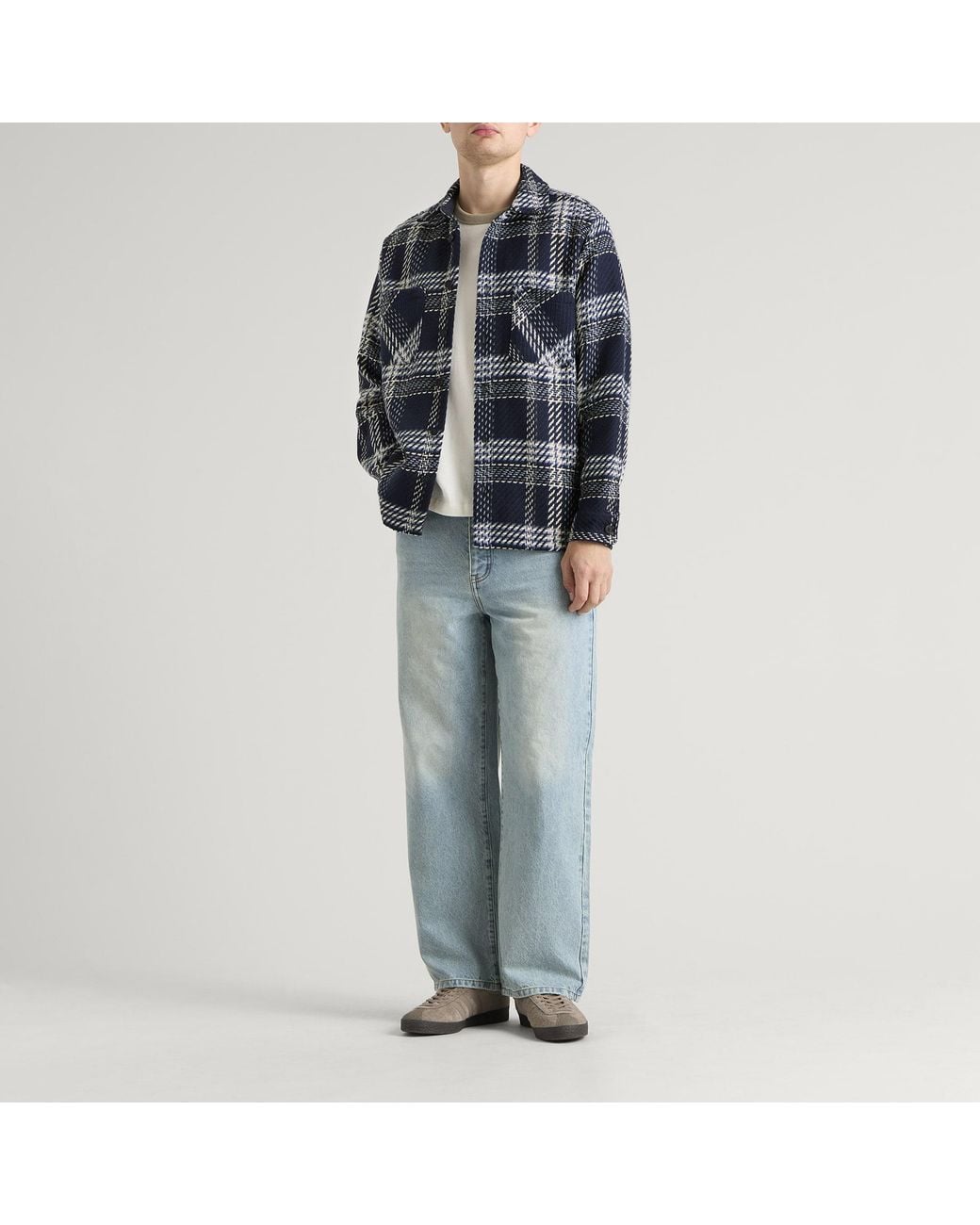 Wax London Blue Whiting Plaid Weave Overshirt for men