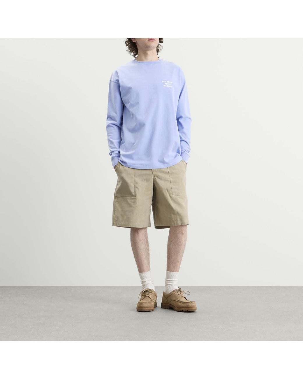Drole de Monsieur Blue Washed Long Sleeve Slogan T-Shirt for men