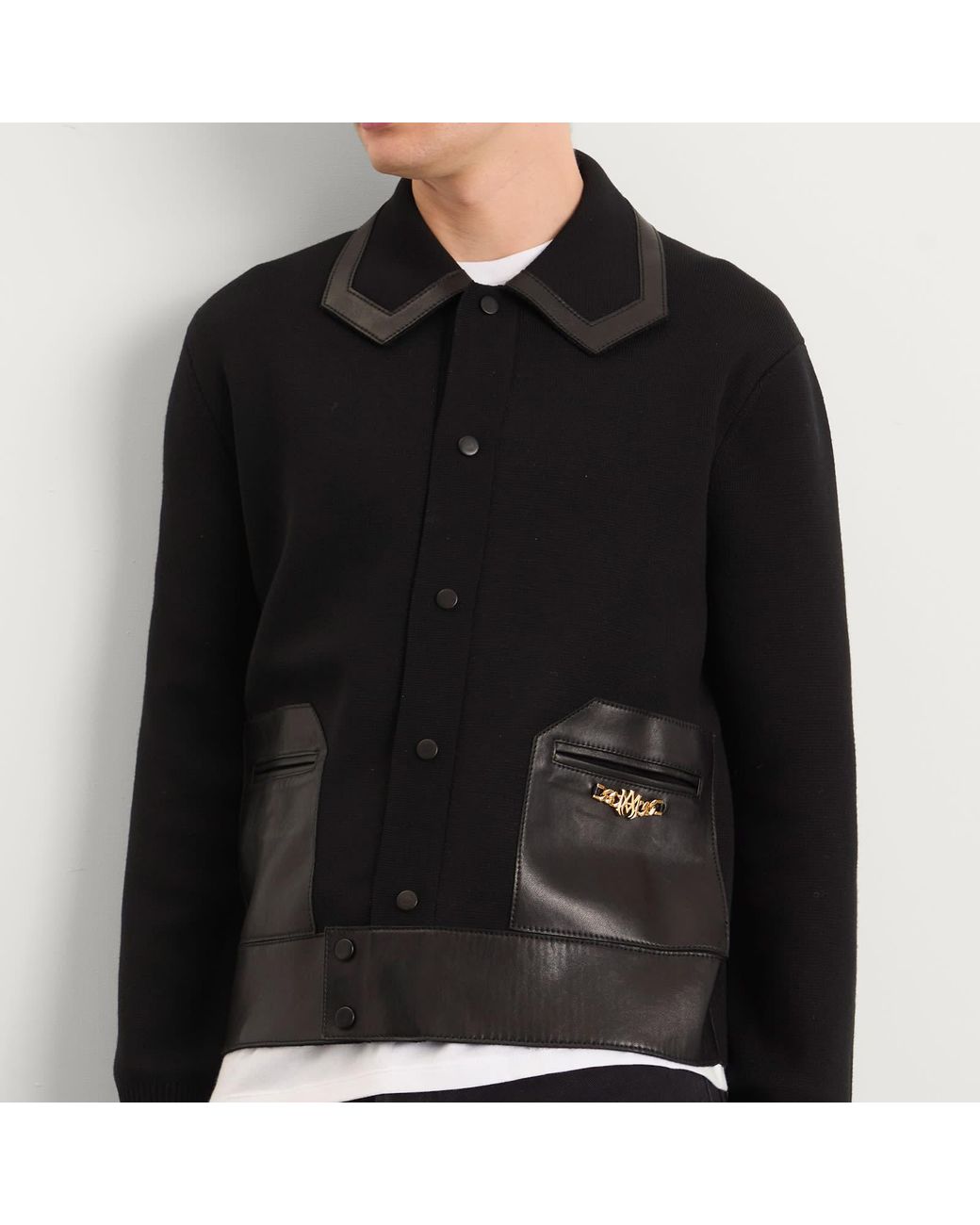 Amiri Black Leather Patch Ma Cardigan for men