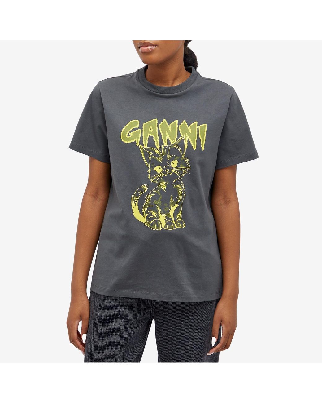 Ganni Kitty Relaxed T-Shirt in Gray | Lyst