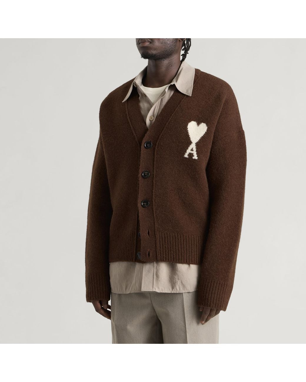 AMI Brown Alpaca Cardigan With Adc for men