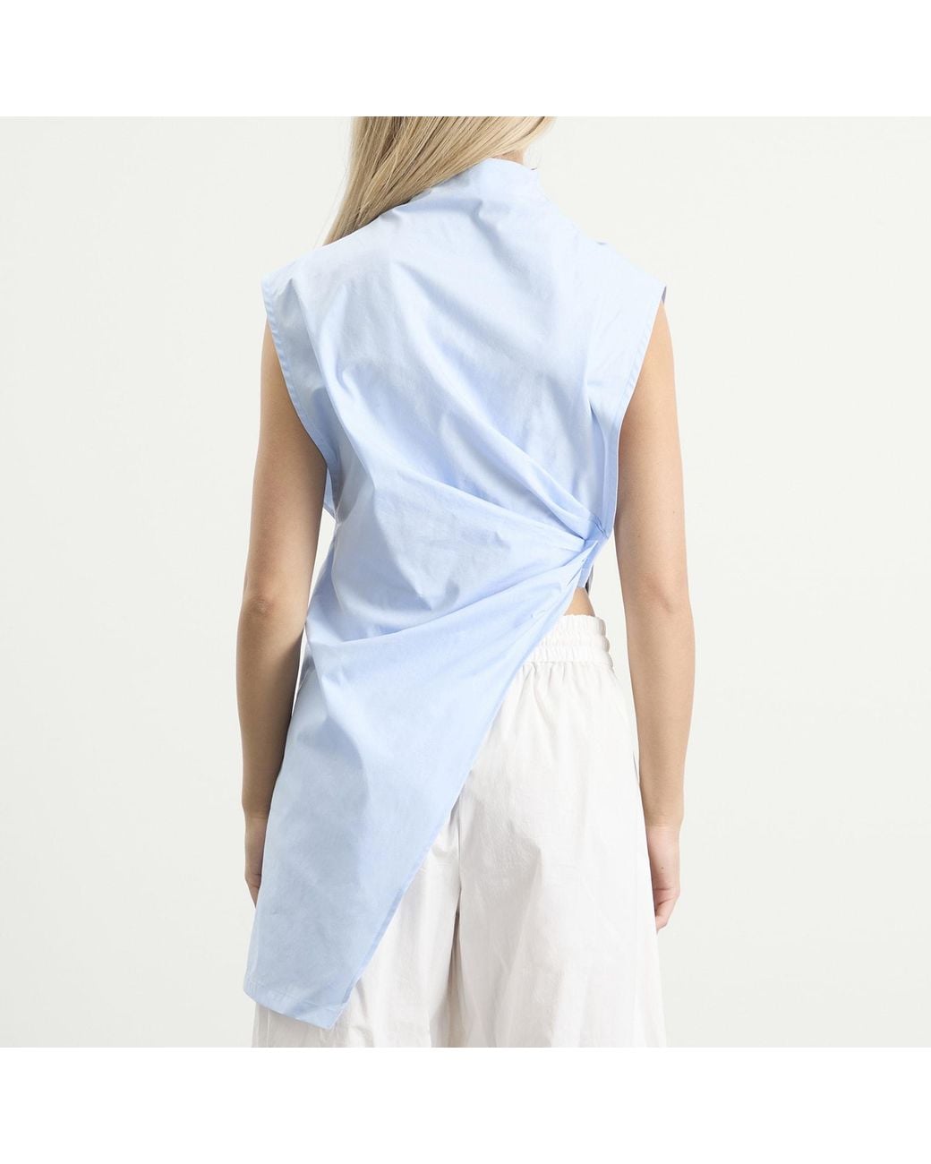 Tolu Coker Blue Cotton Asymmetric Drape Blouse