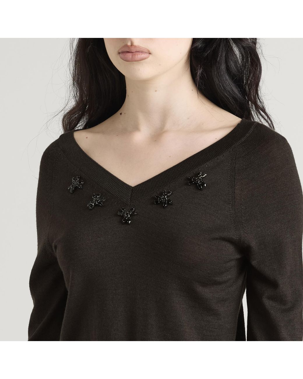 Simone Rocha Black Merino Silk Double V-Neck Jumper