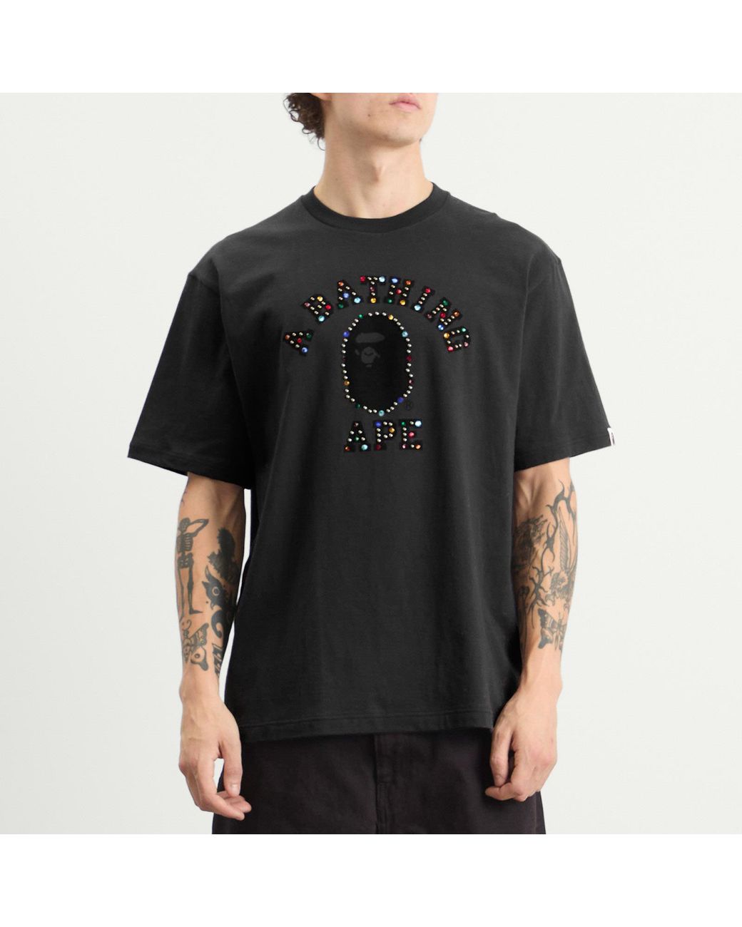 A Bathing Ape Black Colour Stone College T-Shirt for men