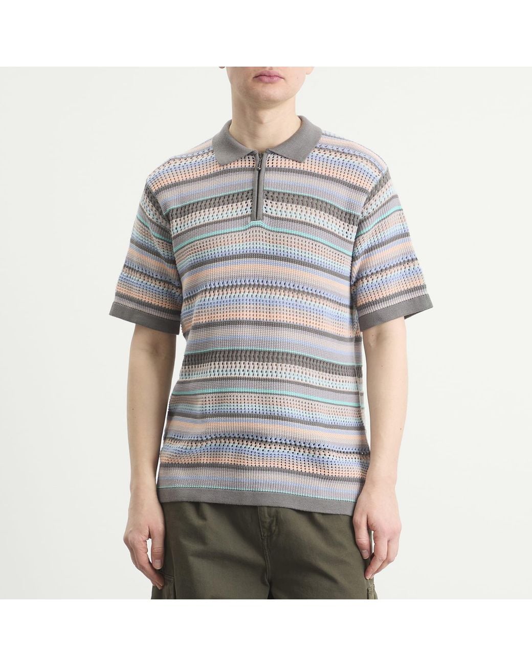 Thisisneverthat Gray Striped Knit Polo for men