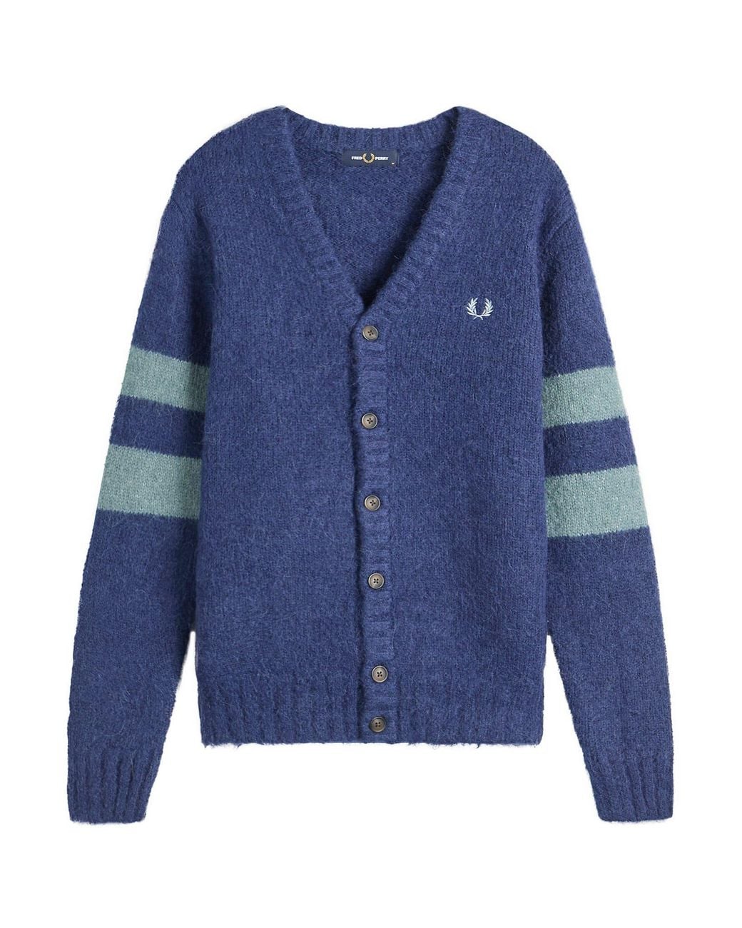 Fred Perry Blue Chunky Tipped Sleeve Alpaca Cardigan for men